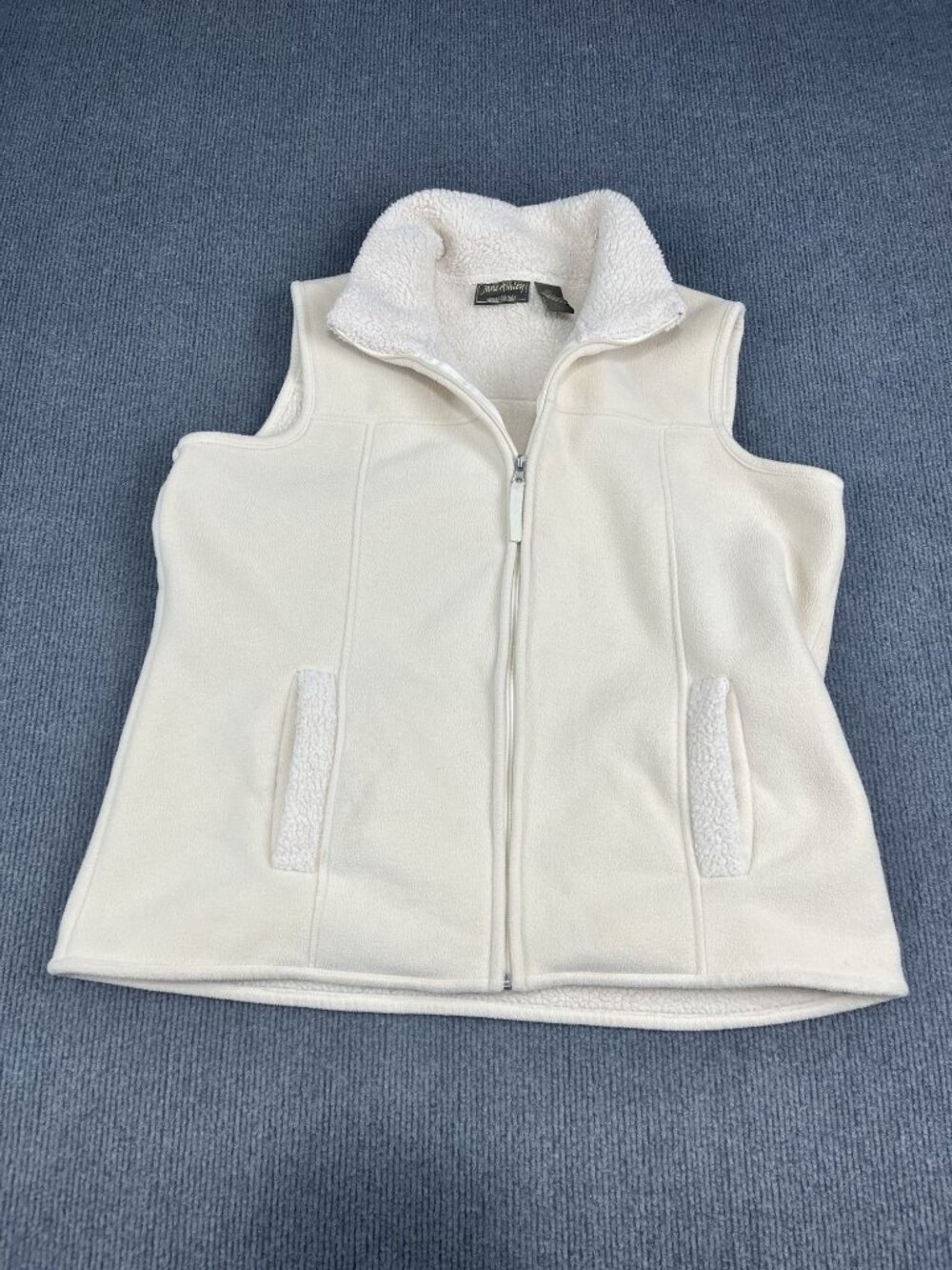 Jane Ashley Lined Beige Fleece Vest Womens Size L Full Zip Pockets